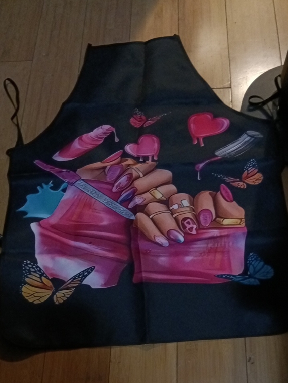 Nail Artist Black Apron with Pink Nail Art Graphic